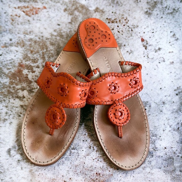 Jack Rogers Shoes - Jack Rogers classic whipstitch flat sandals orange tan